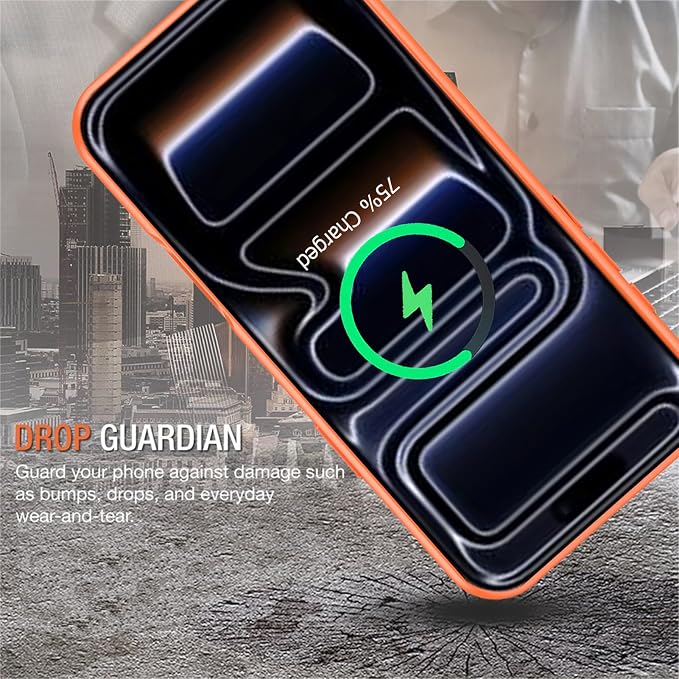 Battery Case for iPhone 17 Pro, Enhanced 10000mAh Portable Protective Wireless Charging Case Support Carplay Compatible with iPhone 17 Pro (6.3 inch) Rechargeable Extended Battery Charger Case-Orange