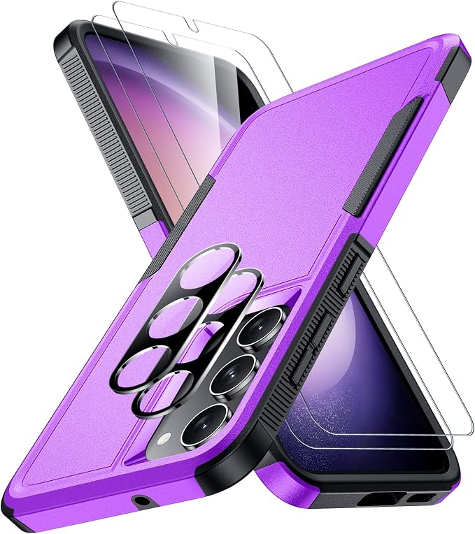 SPIDERCASE Designed for Samsung Galaxy S23 Case, [10 FT Military Grade Drop Protection], 2 Pack [Tempered Glass Screen Protector+Camera Lens Protector] Heavy Duty Shockproof Case, Dark Purple