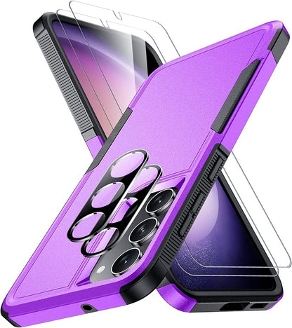 SPIDERCASE Designed for Samsung Galaxy S23 Case, [10 FT Military Grade Drop Protection], 2 Pack [Tempered Glass Screen Protector+Camera Lens Protector] Heavy Duty Shockproof Case, Dark Purple