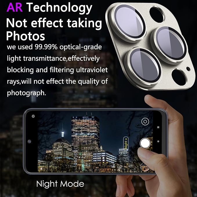 2 Pack Camera Lens Protector for iPhone 16 Pro/16 Pro Max,Metal AR Tempered Glass Rear Camera Screen Cover,Anti-Scratch,Strong Adsorption,Case Friendly, Easy to Install-Titanium Grey
