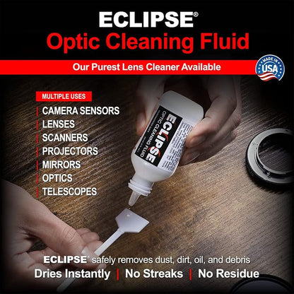 PEC-PAD Lint Free Wipes and Eclipse Optic Cleaning Solution - Non-Abrasive 4" x 4" Lens Wipes for Phone, Camera, Computer, and All Sensitive Glass - Cleaning Kit - (59ml) 2oz