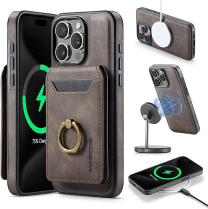 SZHAIYU 2 in 1 Detachable Magnetic Phone Cases Compatible with iPhone 14 Pro Max Case with Card Holder Ring , Compatible with Magsafe Wallet, Leather Men 6.7'' RFID Blocking (Coffee,iPhone 14 Pro Max)