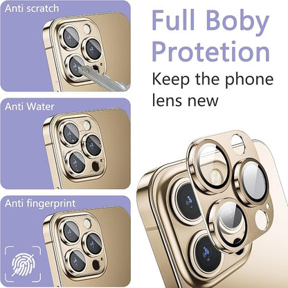 2 Pack Camera Lens Protector for iPhone 13 Pro/13 Pro Max,[Not Easy to Breakn ] AR Tempered Glass Strong Adsorption Metal Camera Cover Screen-Gold