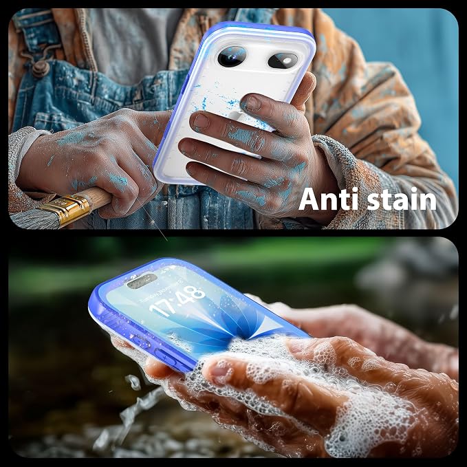 SPORTLINK for iPhone Air Waterproof Case - Dustproof/Rugged Full Body Shockproof/Dropproof/Built in Screen Protector/IP68 Underwater for iPhone Air Case 6.5 inch Blue/Frosted Clear