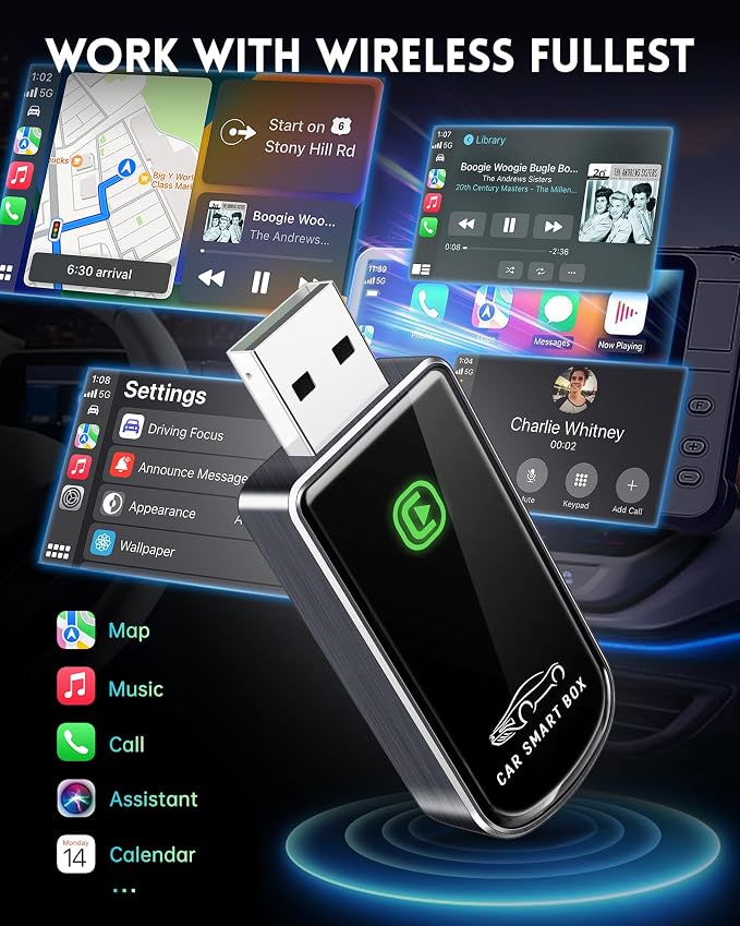 Wireless CarPlay Adapter for Apple iPhone iOS 10+ & Cars from 2015+, Mini Edition, Convert Factory Wired to Wireless CarPlay Dongle Plug & Play GPS Digital Media Receiver (Brushed Cobalt Blue)