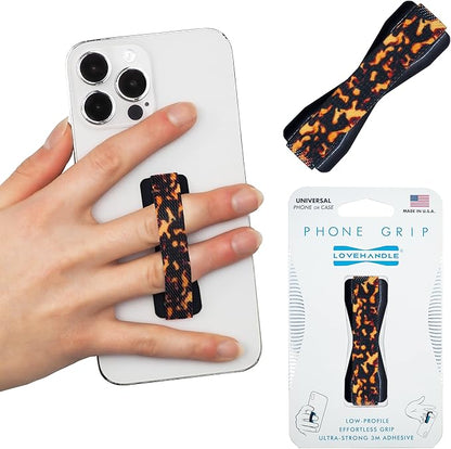 LOVEHANDLE Universal Phone Grip for Smartphones & Mini Tablets - Phone Holder for Hand - Wireless Charging Compatible - Made in The USA - Tortiseshell