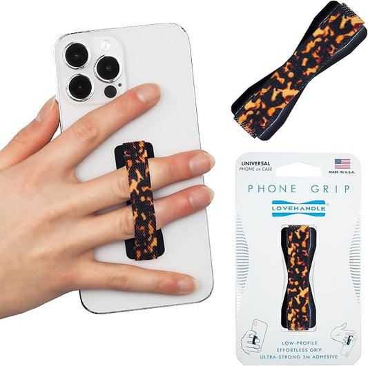 LOVEHANDLE Universal Phone Grip for Smartphones & Mini Tablets - Phone Holder for Hand - Wireless Charging Compatible - Made in The USA - Tortiseshell