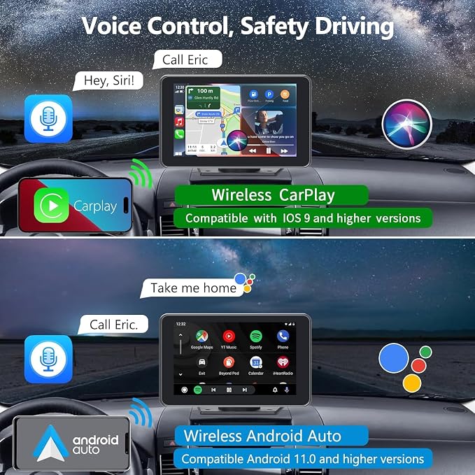 Carplay Screen for Car with Apple CarPlay/Android Auto, 7" Wireless Car Stereo, Portable Touchscreen Car Radio with Bluetooth, Backup Camera, GPS Navigation, Mirror Link,Multimedia Player All Vehicles