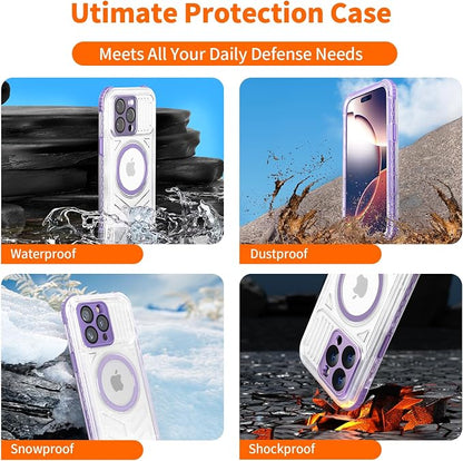 for iPhone 15 Pro Waterproof Case, IP68 Underwater Case Built-in Screen Protector, 360 Full Body Compatible with MagSafe, 12FT Military Grade, Slim Translucent Protective Cover 6.1 inch Purple