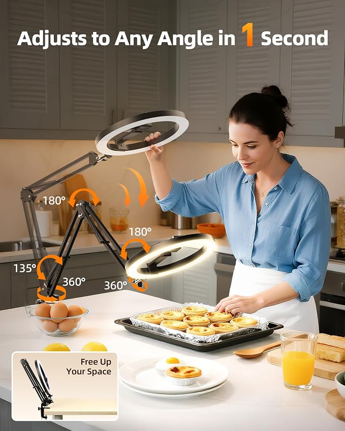 Ring Light for Desk, Overhead Phone Mount with 10" Selfie Light with Stand, Luxsure Phone Tripod with Light for Recording, Streaming, Vlogging, TikTok YouTube Creator Essentials with Bluetooth Control
