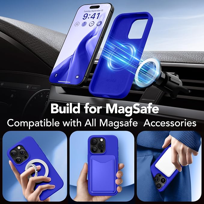 GONEZ Magnetic for iPhone 16 Pro Max Case, Compatible with MagSafe, Liquid Silicone Case, with Screen Protector + Camera Protector, Full Body Protective Shockproof Phone Cover 6.9", Cobalt Blue
