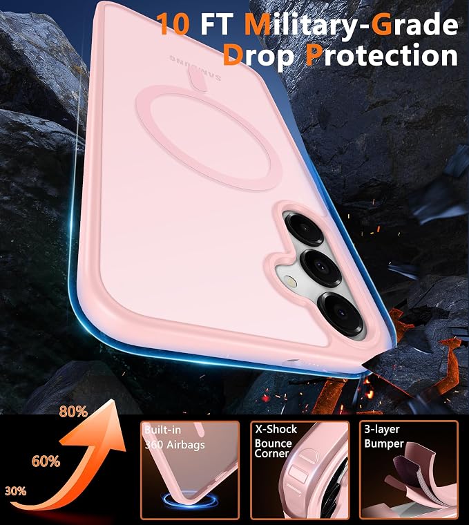 FNTCASE for Galaxy A26 5G Phone Case: Magnetic Matte Translucent Military Grade Drop Protection Cell Phone Cover - Slim Rugged Durable Shockproof Protective for Samsung A26 Cases - Light Pink