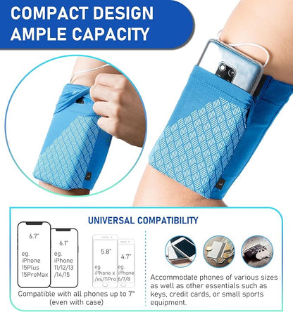 HiRui Universal Sports Armband Cell Phone Armband Sleeves Running Armband for Exercise Workout, Compatible with iPhone 17/17Plus/Pro/16/15/15Plus/14 Samsung Galaxy All Phones (Blue, Medium)