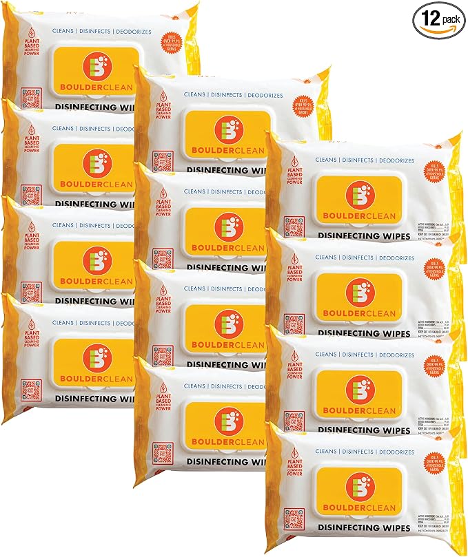 Boulder Clean Disinfecting Wipes, Sugared Lemon Scent, Disinfecting Surface Wipes, Cleans & Deodorizes, No Harsh Chemicals, Moisture-Lock Lid, Biodegradable, 72 Count (Pack of 12)