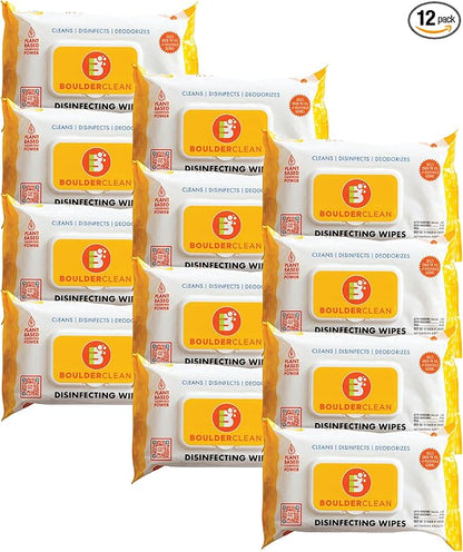 Boulder Clean Disinfecting Wipes, Sugared Lemon Scent, Disinfecting Surface Wipes, Cleans & Deodorizes, No Harsh Chemicals, Moisture-Lock Lid, Biodegradable, 72 Count (Pack of 12)