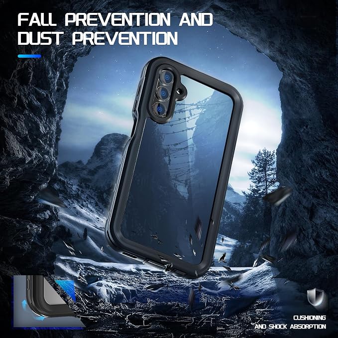 Hualele Galaxy A15 Case Waterproof, Built in Lens & Screen Protector Rugged Full Body Heavy Duty Protective Shockproof IP68 Underwater Case for Samsung Galaxy A15 Black