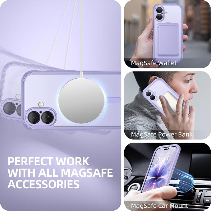 BERFY for iPhone 17 Case, Compatible with MagSafe, Built-in Glass Screen Protector, Camera Protection, Shockproof Full Body Phone case 6.3", Clear Purple