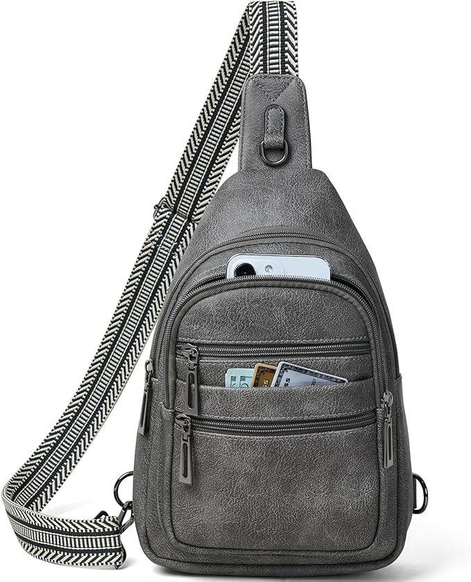 Leresas Sling Bag for Women Crossbody Bags Sling Purse Cross Body Backpack Vegan Leather Over Shoulder Bag Travel Handbag Gifts Dark Grey