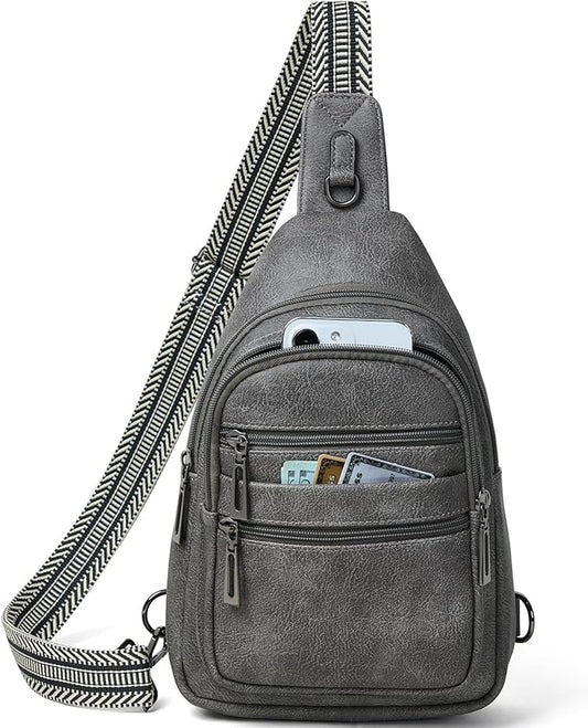 Leresas Sling Bag for Women Crossbody Bags Sling Purse Cross Body Backpack Vegan Leather Over Shoulder Bag Travel Handbag Gifts Dark Grey