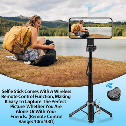 2025 New 4-in-1 Multifunctional Magnetic Selfie Stick,Universal 360° Rotation Phone Tripod with Wireless Remote,Portable Extendable Mag Tripod,for Video Recording & Vlog,for iPhone & Android(Black)
