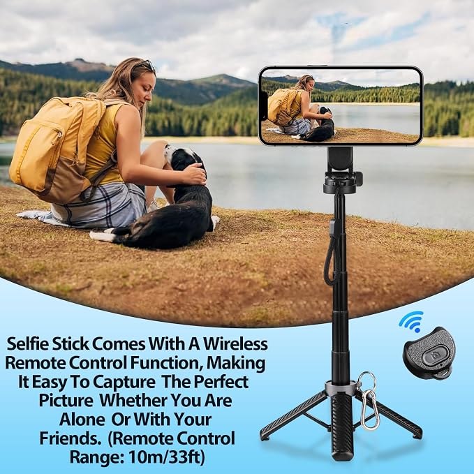 4-in-1 Multifunctional Magnetic Selfie Stick,360° Rotation Phone Tripod, Portable Extendable Mag Tripod,for Video Recording & Vlog,Portable Pocket Size for iPhone & Android（Black）