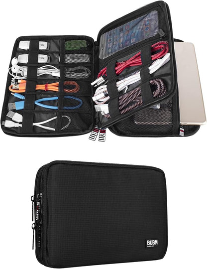BUBM Double Layer Electronic Accessories Organizer, Travel Gadget Bag for Cables, USB Flash Drive, Plug and More, Perfect Size Fits for iPad Mini (Medium, Black) | Travel Gadget Bag for Cables, USB Flash Drive, Plug and More, Perfect Size Fits for iPad...