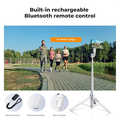 K&F CONCEPT Popod 72" Phone Tripod, 3-in-1 Clip & Magnetic Selfie Stick with Remote, Automatic Phone Tripod Stand, Compatible with iPhone 17-12 Series Android Phones 1/4" Screw Accessories(White)