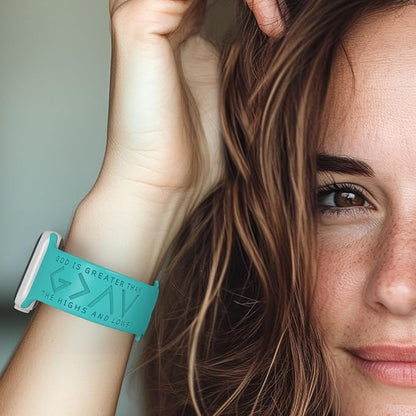 God is Greater Than the Highs and Lows Watch Band Compatible with Apple Watch Laser Engraved iWatch Band Silicone 38mm - 49mm Strap Jesus Psalm Christian God Blessed (42/44/45/46/49mm S/M, Lake Blue)