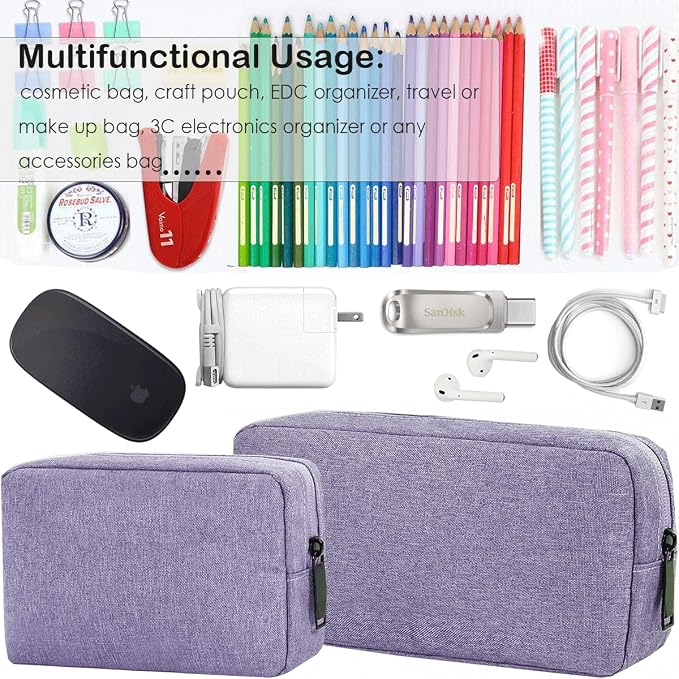 CAAORDKSO Electronic Organizer Travel Case, Electronic Accessories Storage Bag, Portable Waterproof Cable Organizer Bag for Laptop Charger Mouse, USB, Cord, Power Bank, Earphone, Pen(Small+Big,Purple)