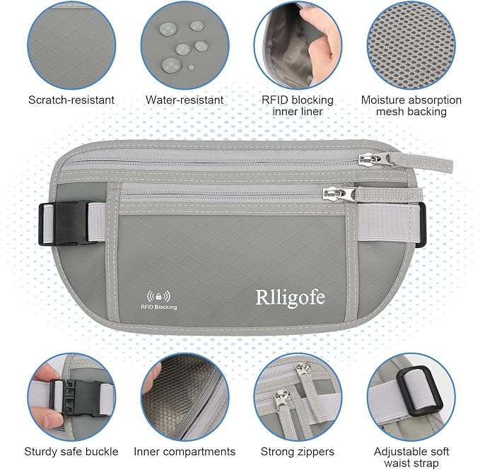 Money Belt for Travel Women and Men Hidden - Slim RFID Blocking Travel Wallet with Secure Anti-Theft Pouch, Passport Holder for Passport, Credit Cards, Cash Under Clothes