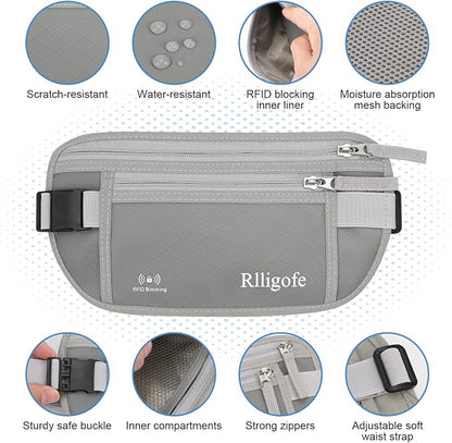 Money Belt for Travel Women and Men Hidden - Slim RFID Blocking Travel Wallet with Secure Anti-Theft Pouch, Passport Holder for Passport, Credit Cards, Cash Under Clothes