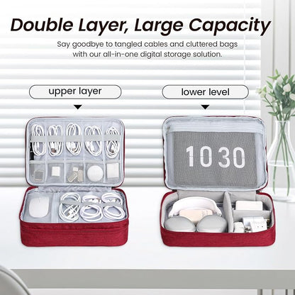 Large Electronic Organizer Travel Case, Double Layer Tech Pouch with Adjustable Dividers, Cable Organizer Bag for Charger, Power Bank, Hard Drive, Camera Gear and Travel Accessories
