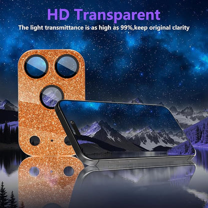 Camera Lens Protector for iPhone 17 Pro, Bling Glitter Camera Cover with 9H Tempered Glass Metal Ring, Anti-Scratch Lens Protector for iPhone 17 Pro (Glitter - Orange)