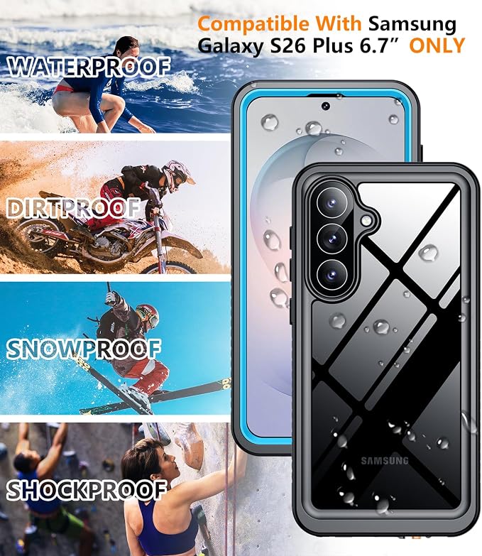 Temdan Designed for Samsung Galaxy S26 Plus Case Waterproof, Built-in Lens & Screen Protector Military Shockproof Dropproof IP68 Underwater Full Body Phone Case for Galaxy S26 Plus 5G 6.7"-LightBlue