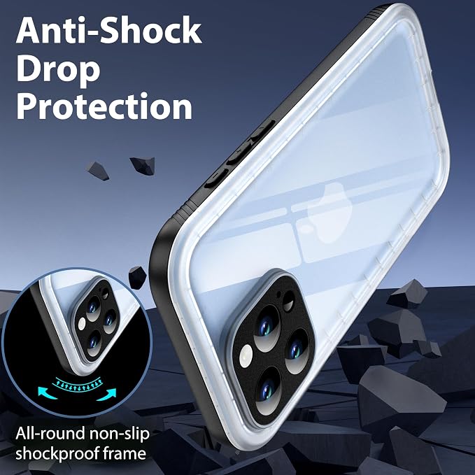 SPORTLINK for iPhone 16 Pro Case Waterproof - Built in Screen Protective, IP68 Underwater /6.6FT Military Dropproof/Dustproof/Full Body Phone Case 6.3 inch Black/Frosted Clear