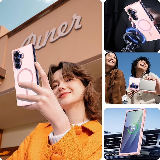 Pilaru for Samsung Galaxy Z Fold 7 case [Compatible with Magsafe] Translucent Matte Magnetic Phone Case,Slim Thin Duty Shockproof Protection Z Fold 7 Cover -Pink