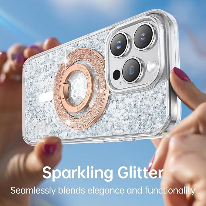 Syncwire Magnetic Phone Grip for MagSafe, Sparkle Ring Holder, Rotatable Kickstand Bling Ring Stand Removable MagSafe Accessories for iPhone 17 Pro Max 16 15 14 13, Android, Samsung etc.