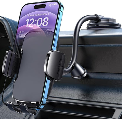 Phone Mount for Car Holder 6.2IN Windshield Dashboard Mounting Kits [Washable Strong Suction Cup] Cell Phone Holder Car Mounts for All iPhone Android Smartphone, Grey