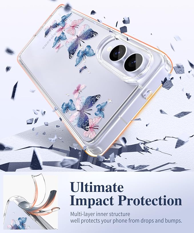 GVIEWIN for Samsung Galaxy S25 Edge Case, Clear Floral Shockproof Protective Women Phone Case, Non-Yellowing, Screen&Camera Lens Protector for Galaxy S25 Edge 6.7",Colorful Butterfly