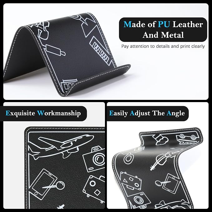 Adjustable Angle Phone Stand Tablet Holder, Sturdy Universal for All Smartphones - Foldable Portable for Desk, Travel, Home, Kitchen, Bed, Treadmill, Airplane, Black
