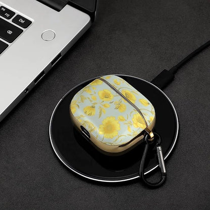 Yellow Flower 3 Case Cover and Keychain,Wireless Charging Compatible with 3rd Generation Case Portable Shockproof Protective Cover for Women Men