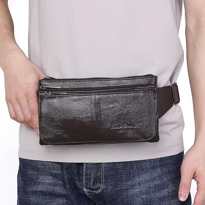 KPYWZER Vintage Leather Fanny Pack Waist Bag for Men Women Outdoor Travel Hunting Hiking Camping Hip Bum Belt Cell Phone Purse Wallet Pouch Retro Crossbody Sling Pouch C