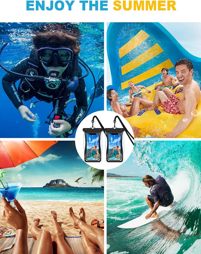 Waterproof Phone Pouch [2 Pack][Super Buoyant] Floating IPX8 Waterproof Phone Case Beach Cruise Ship Travel Essentials Cellphone Dry Bag for iPhone 17 16 15 14 13 12 Pro XS XR X Up to 6.9''