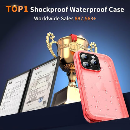 Cozycase for iPhone 15 Pro Waterproof Shockproof Dustproof Case - Heavy Duty/360 Full Body/Military Grade/Protective/Rugged 【8FT Drop Proof】 Built in Screen/Camera Protector with Lanyard Pink