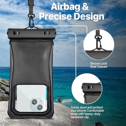 NEPHI IPX8 Floating Waterproof Phone Pouch 2 Pack-Up to 8.0"，Floating Phone Case for iPhone Andriod, Dry Bags for Vacation Beach Pool Kayak Cruise Travel Essentials (Black Black 2 Pack)