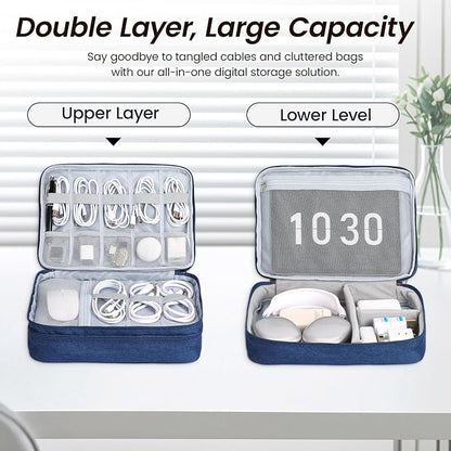 Large Electronic Organizer Travel Case, Double Layer Tech Pouch with Adjustable Dividers, Cable Organizer Bag for Charger, Power Bank, Hard Drive, Camera Gear and Travel Accessories