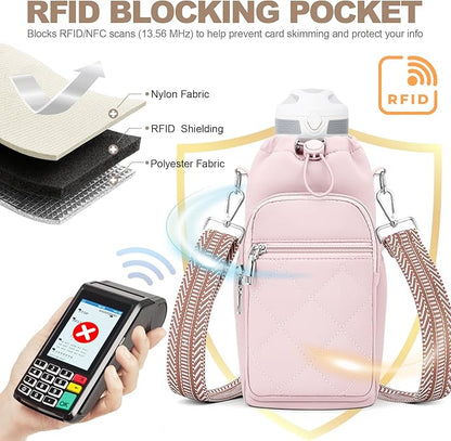SYTRAH Water Bottle Carrier Bag with Strap, Water Bottle Purse with Phone Pocket 40oz for Walking Hiking