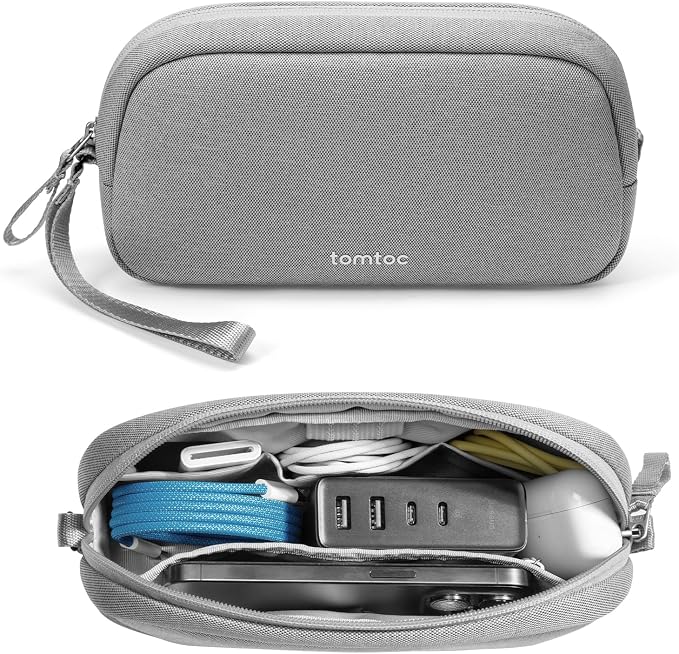 tomtoc Electronics Organizer Travel Case, Water Resistant Travel Bag Cable Organizer for Essentials, Tech Pouch Accessories Carry Storage for Cord, Phone, Cables, Airpods, USB Flash Drive, Daily Items | Water Resistant Tech Pouch Accessories Travel Bag...