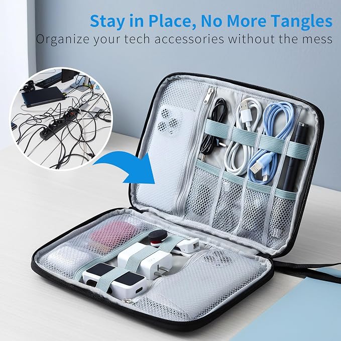 Travel Cable Organizer Pouch Electronic Accessories Carry Case | 7 Pack Electronics Travel Organizer Tech Storage Bag for Cords, Chargers, Power Bank, SD Card, Phone, Earphone Black