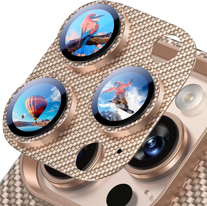 Uyiton for iPhone-16-Pro-Max/16-Pro/iPhone-14-Pro-Max/14-Pro Camera Lens-Protector: [Kevlar Weave Design][Strong Adsorption][Ultra-Thin] Metal Tempered Glass Rear Camera Screen Cover - Kevlar Gold
